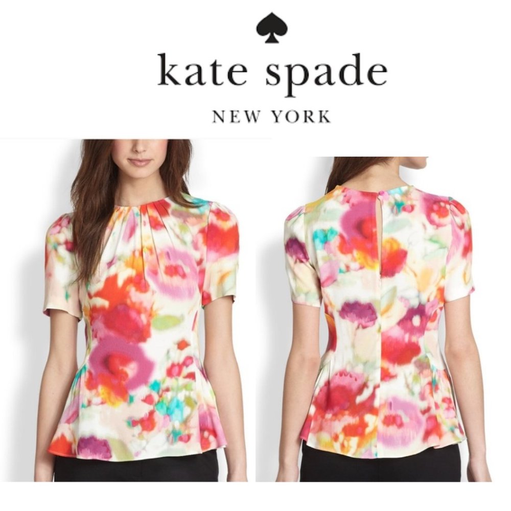 Kate Spade Peplum Floral Tulip Short Sleeve Top